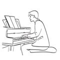 Line art man playing grand piano illustration vector hand drawn isolated on white background Royalty Free Stock Photo