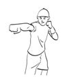 Line art man punching fist to fight illustration vector hand drawn isolated on white background Royalty Free Stock Photo