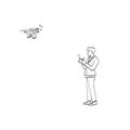 Line art man using drone illustration vector isolated on white background