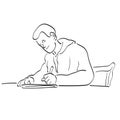 Line art man writing paper on his table illustration vector hand drawn isolated on white background Royalty Free Stock Photo