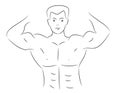 Line Art of a Muscular Bodybuilder