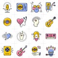 Line art music icons set Rock punk jazz symbols