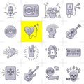 Line art music icons set Rock punk symbols