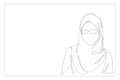 Line art of muslim woman with hijab isolated in white background. Minimalist concept