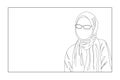 Line art of muslim woman with hijab isolated in white background. Minimalist concept