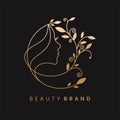 Line Art Natural Leaf Beauty woman face logo design Royalty Free Stock Photo