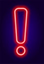 Vector neon exclamation mark in red color. isolated exclamation point element glowing on a dark blue background for a Royalty Free Stock Photo