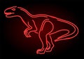 Line art with neon red shiny stylized dinosaur