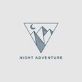 Line art night adventure logo design, Vector graphic for outdoor mountain sign symbol Royalty Free Stock Photo