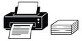 Line art office equipment set featuring a printer with paper and a stack of paper for printing tasks Royalty Free Stock Photo