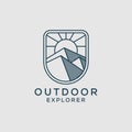 Line art outdoor explorer logo design, Vector graphic for outdoor mountain sign symbol
