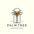 line art palm tree minimalist with emblem style logo icon template design. coconut tree, date palm, vector illustration