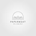 Line art paper boat logo minimalist vector emblem illustration design