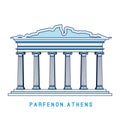 Line art Parthenon, Athens, Greece, European famous sight, old temple, vector illustration in flat style.