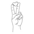 Line art peace sign, great design for any purpose, vector illustration. Hand gesture V sign Design element Royalty Free Stock Photo