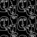 Line art people, abstract faces seamless pattern texture Royalty Free Stock Photo