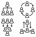 Line art people and organization icon set featuring team structures, workflow, and collaboration diagrams for business management Royalty Free Stock Photo