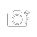 Line art photo camera with simple flower plant feminine beauty blog logo vector illustration Royalty Free Stock Photo
