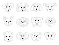 Line art of popular dog breeds faces. Canine breeds muzzle in doodle style set. Ink hand drawn heads of funny puppies