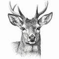 Line art portrait of deer with antlers on white background, pencil drawing. Generative AI Royalty Free Stock Photo