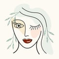Line art portrait of a girl. Bright lips, expressive eyes, kind look. Abstract portrait of a cute woman in gentle colors Royalty Free Stock Photo