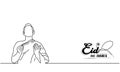 Line art praying people with eid al adha lettering design