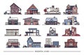 Line art residential house collection. Set of flat style. Colorful vector illustration.