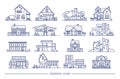 Line art residential house collection. Set of flat style. Contour vector illustration.