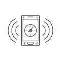 Line art ringing smartphone icon with a clock and signal waves