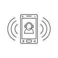 Line art ringing smartphone icon with operator sign and signal waves Royalty Free Stock Photo