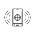 Line art ringing smartphone icon with a sign of the browser globe and signal waves