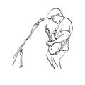 Line art rock star with electric guitar and microphone illustration vector hand drawn isolated on white background Royalty Free Stock Photo