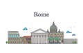 Line art rome architecture, italy buildings vector illustration Royalty Free Stock Photo