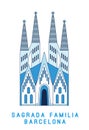 Line art Sagrada Familia Barcelona, famous Spain cathedral, vector illustration in flat style.