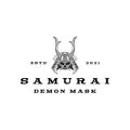 Line art Samurai logo design inspiration. samurai with demon face