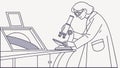 Line Art Scientist with Microscope and Computer, vector design Generative AI Royalty Free Stock Photo