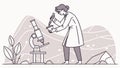 Line Art Scientist with Microscope and Globe, vector design Generative AI Royalty Free Stock Photo