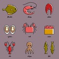 Line art Sea food icon set. Infographic elements