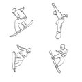 Line art set of snowboarder in action illustration vector isolated on white background Royalty Free Stock Photo