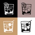 Line art set, whiskey glasses with lemon and cherry. Drinks illustration vector Royalty Free Stock Photo