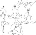 line art silhouette yoga poses hand drawn Illustration Royalty Free Stock Photo