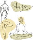 line art silhouette yoga poses hand drawn Illustration Royalty Free Stock Photo