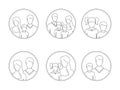 Line-art, silhouettes of people, parents and children, in the framework