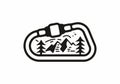 Line art style of carabiner and mountain illustration