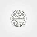 Line art surf and wave logo vector symbol illustration design, california surf club minimal design