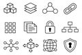 Line art technology and data icons set featuring connections, security, and data management for web and app design Royalty Free Stock Photo