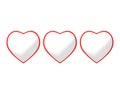 Line art of three red and white 3D heart symbol realistic illustration on white background. Ideal for Valentines Day, Mothers Day