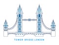 Line art Tower Bridge, England, symbol of London, European famous sight, vector illustration in flat style. Royalty Free Stock Photo