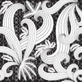 Line art tracery ornamental floral vector seamless pattern. Black and white elegance lace background. Repeat lacy backdrop. Hand Royalty Free Stock Photo