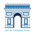 Line art Triumphal Arch, Arc de Triomphe, Paris, European famous monument, vector illustration in flat style.